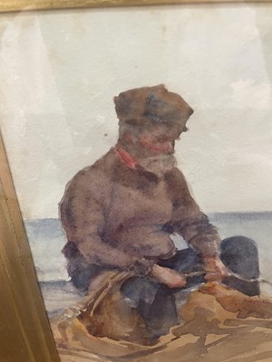 Lot 1203 - Henry Scott Tuke (1858-1929) watercolour - Fisherman, signed and dated, 21cm  x 13cm, in gilt frame