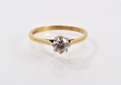 Lot 703 - Diamond single stone ring with a round brilliant cut diamond estimated to weigh approximately 0.30cts in platinum claw setting on 18ct yellow gold shank