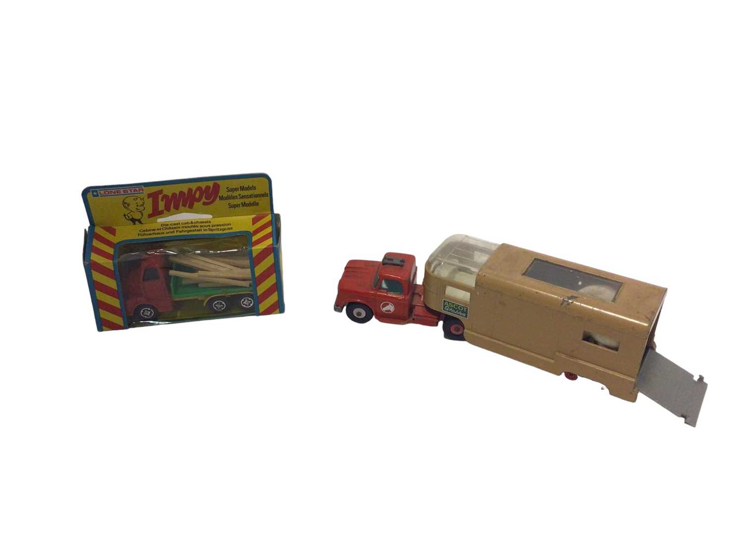 Lot 1896 - Britains 1:32 Scale Betle Lory No.1877, boxed, LWB Land Rover with mounted machine gun, Matchbox Racing Car Transporter M-6, boxed, Lone Star Impy Timber Truck No.60, boxed, Matchbox BRM Racing Car...