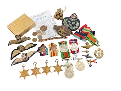 Lot 772 - Second World War medals comprising 1939 - 1945 Star (x2), Africa Star (x2), Italy Star, Atlantic Star, Defence medals (x3) and War medals (x2), together with cloth RAF