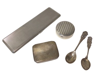 Lot 73 - 1940s silver cigarello case with engine turned decoration, 1920s silver powder compact, silver vesta box