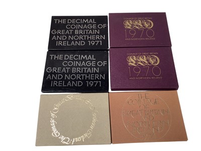 Lot 524 - G.B. - Mixed Royal Mint proof sets to include 1970 x 2, 1971 x 2, 1972 x 2, 1973 x 2, 1974 x 2, 1975 x 2, 1976 x 2, (N.B. All in folders of issue) and silver Ingots x 36 Great Cars, The Lord Montag...