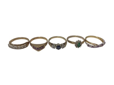 Lot 78 - Five 9ct gold diamond and gem set dress rings