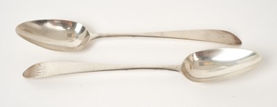 Lot 459 - Pair late 18th century Irish silver spoons, with French style handles