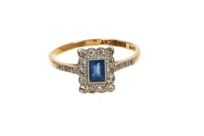 Lot 642 - Early 20th century 18ct gold sapphire and diamond rectangular panel ring