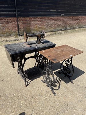 Lot 144 - Antique Singer treadle sewing machine on black painted metal base