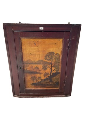 Lot 121 - 18th century continental painted and grained hanging corner cupboard, 77w x 37d x 92h