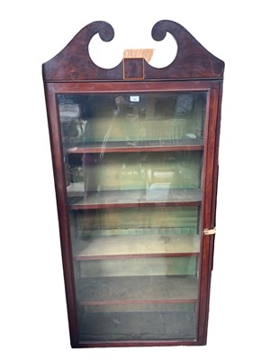 Lot 122 - Antique mahogany standing display cabinet, with swan neck pediment, 77w x 28d x 170h