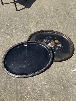 Lot 145 - Victorian papier mache oval tray, by W. S. Burton, 39 Oxford Street, London, 80cm wide, together with an oval toleware tray. (2)