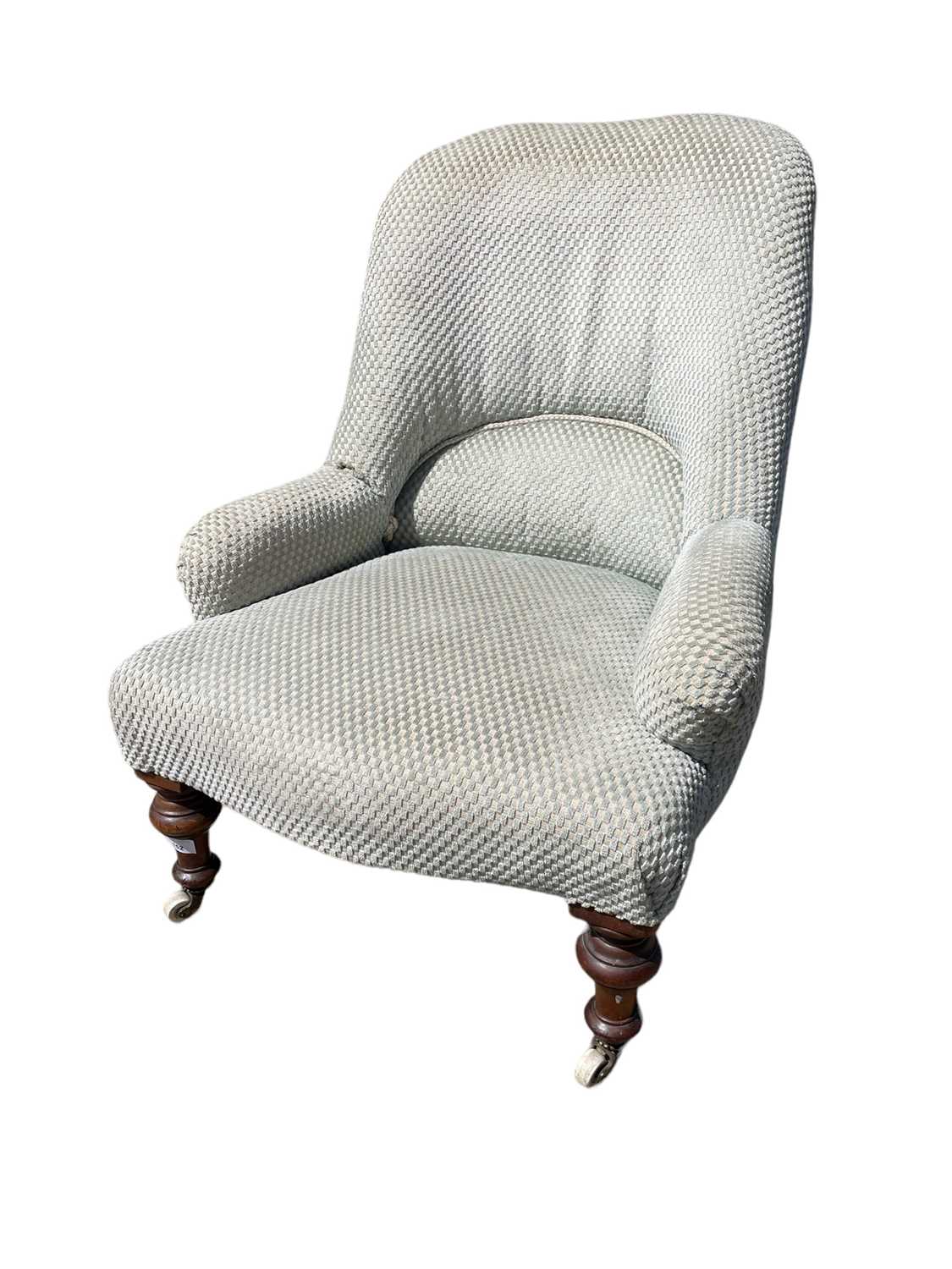 Lot 152 Victorian tub chair, with blue upholstery on