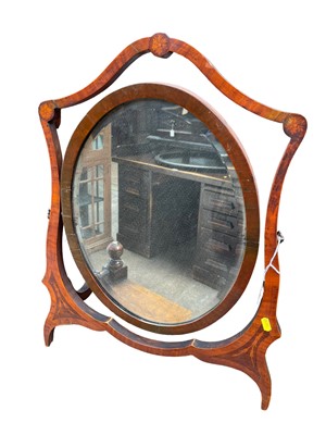 Lot 156 - Georgian mahogany inlaid swing frame toilet mirror, 63cm high