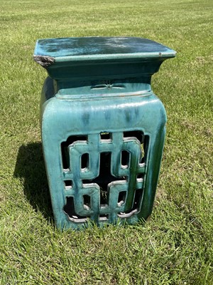 Lot 159 - Chinese flambe glazed pierced pottery garden seat, 31w x 52h