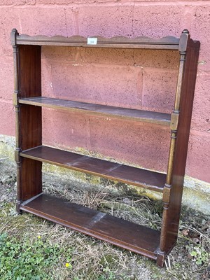 Lot 160 - Antique mahogany hanging shelves, 80w x 16d x 83h, together with a Georgian mahogany washstand