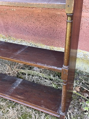 Lot 160 - Antique mahogany hanging shelves, 80w x 16d x 83h, together with a Georgian mahogany washstand