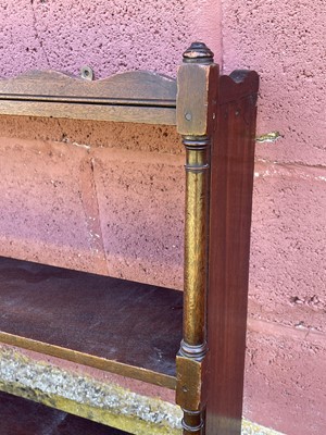 Lot 160 - Antique mahogany hanging shelves, 80w x 16d x 83h, together with a Georgian mahogany washstand