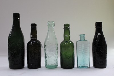 Lot 2481 - Large collection of glass advertising bottles, including Emmerson of Newcastle, with stoneware flagons