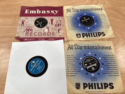 Lot 2215 - Selection of records including 78's featuring Bill Haley, Elvis Presley, Little Richard, Frank Sinatra, Eartha Kitt (santa baby), George Formby, Test record, The Ronnie Scott Band etc (1 box)