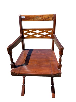 Lot 172 - Brass inlaid hardwood campaign style chair