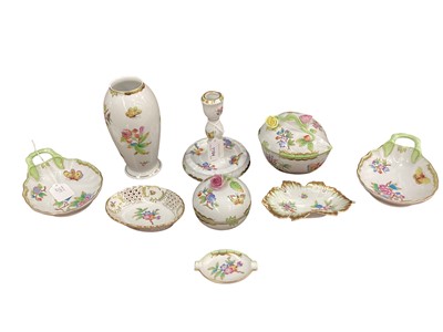 Lot 1184 - Nine pieces of Herend porcelain with hand painted floral and butterfly decoration