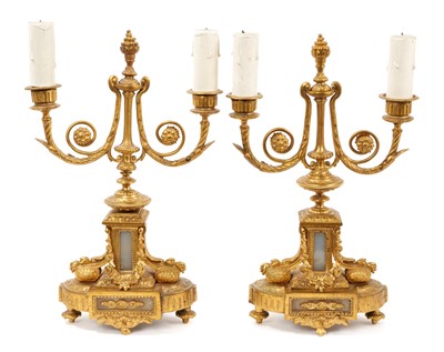 Lot 976 - Pair of 19th century French ormolu two branch candelabra