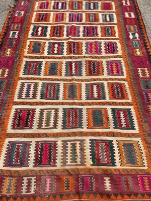 Lot 183 - Large Kelim rug, with some moth damage, approximately 179 x 300cm, together with three further rugs. (4)