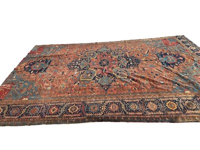 Lot 1587 - Good quality large antique Heriz rug, reduced in size