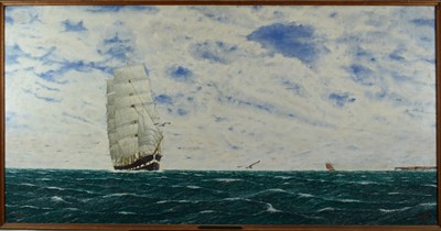 Lot 1216 - F. Crompton, 20th century oil on canvas - The Macquarie 1875, signed and dated 1953, 68cm x 130cm, framed