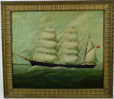 Lot 1204 - English School, oil on canvas laid on panel - The Victoria under full sail, 39cm x 46cm in gilt frame