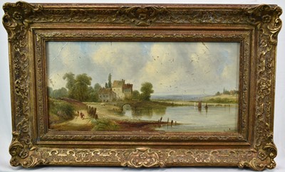 Lot 1215 - Alfred H. Vickers (1853-1907) oil on canvas - River Landscape, signed, 18cm x 39cm, in gilt frame