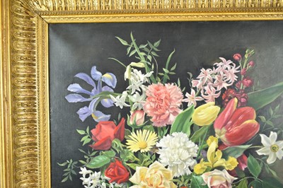 Lot 1207 - Edith Jane Todd (1894-1973) oil on canvas - Still life of Summer Flowers, signed, 60cm x 50cm in gilt frame. Royal Institute Piccadilly exhibition label verso.