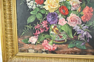 Lot 1207 - Edith Jane Todd (1894-1973) oil on canvas - Still life of Summer Flowers, signed, 60cm x 50cm in gilt frame. Royal Institute Piccadilly exhibition label verso.