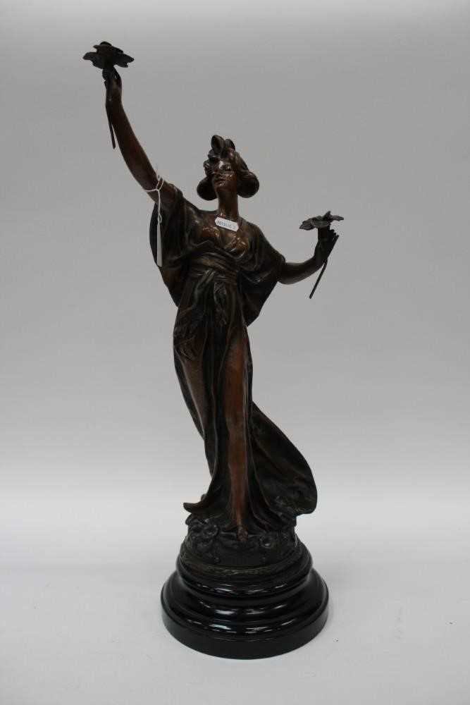 Lot 2558 - Spelter statue plus paperwork - Primeveres, Bruchon 1890