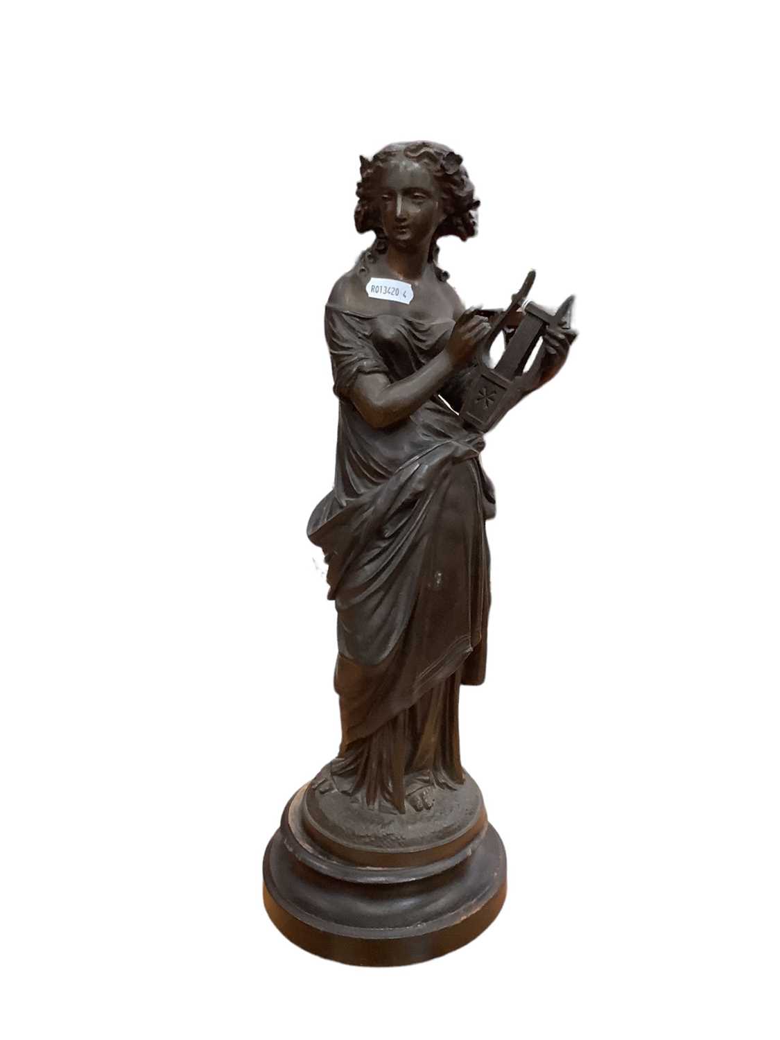 Lot 701 - Spelter figure of a lady holding a lyre, unsigned