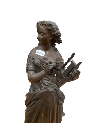 Lot 701 - Spelter figure of a lady holding a lyre, unsigned