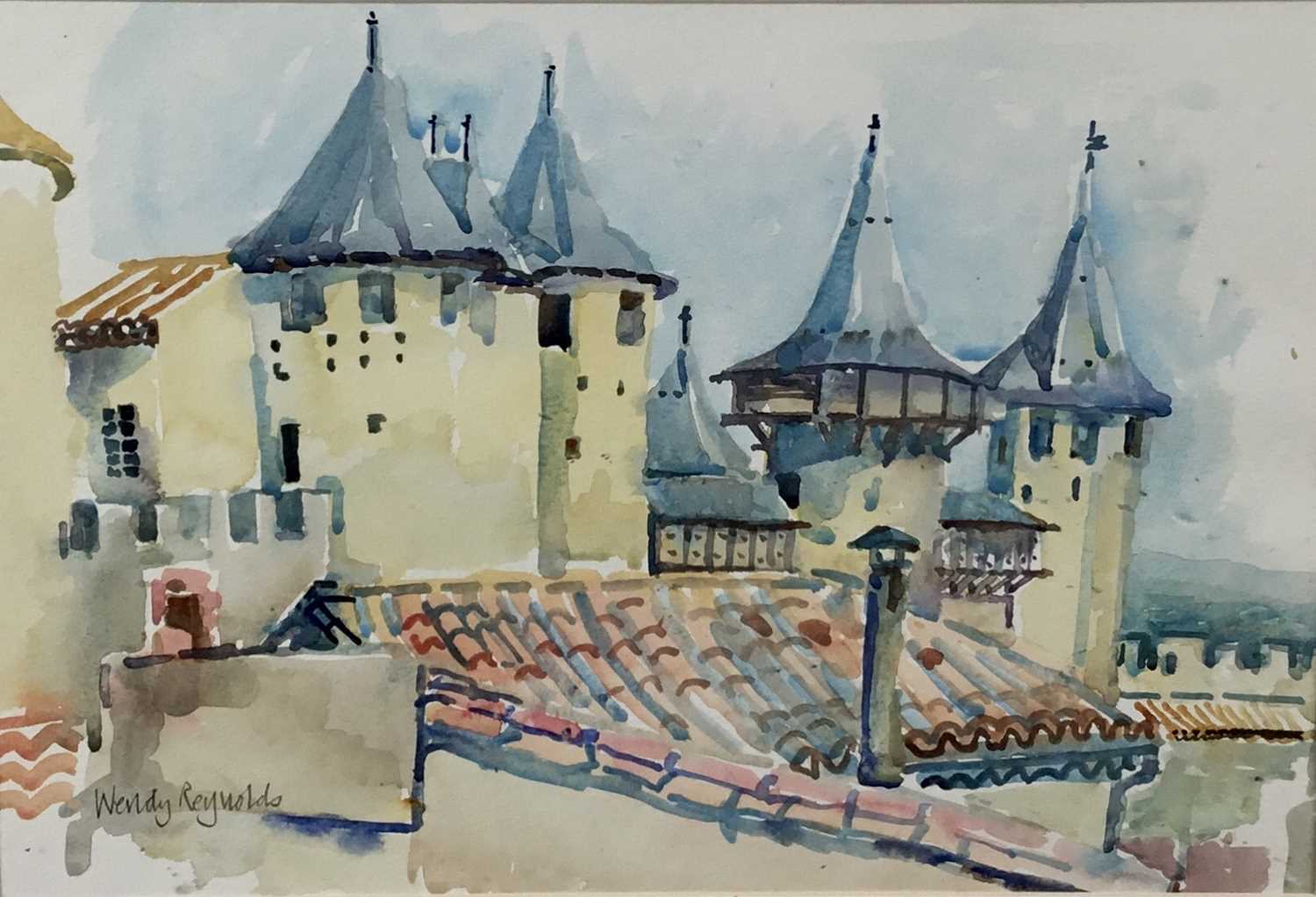 Lot 88 - Wendy Reynolds, contemporary, watercolour - Rooftops, signed, 26cm x 38cm, in glazed frame