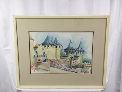 Lot 88 - Wendy Reynolds, contemporary, watercolour - Rooftops, signed, 26cm x 38cm, in glazed frame