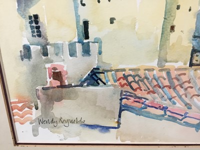 Lot 88 - Wendy Reynolds, contemporary, watercolour - Rooftops, signed, 26cm x 38cm, in glazed frame