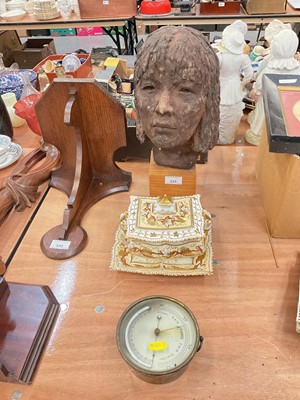 Lot 533 - Pottery bust, 19th century tureen and a brass barometer (3)