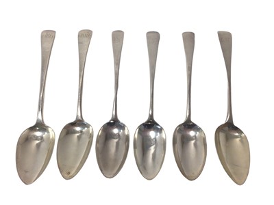 Lot 540 - Six Georgian silver Old English pattern table spoons, 12ozs