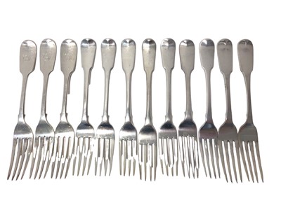 Lot 541 - Twelve assorted Georgian and later silver fiddle pattern table forks, 28ozs