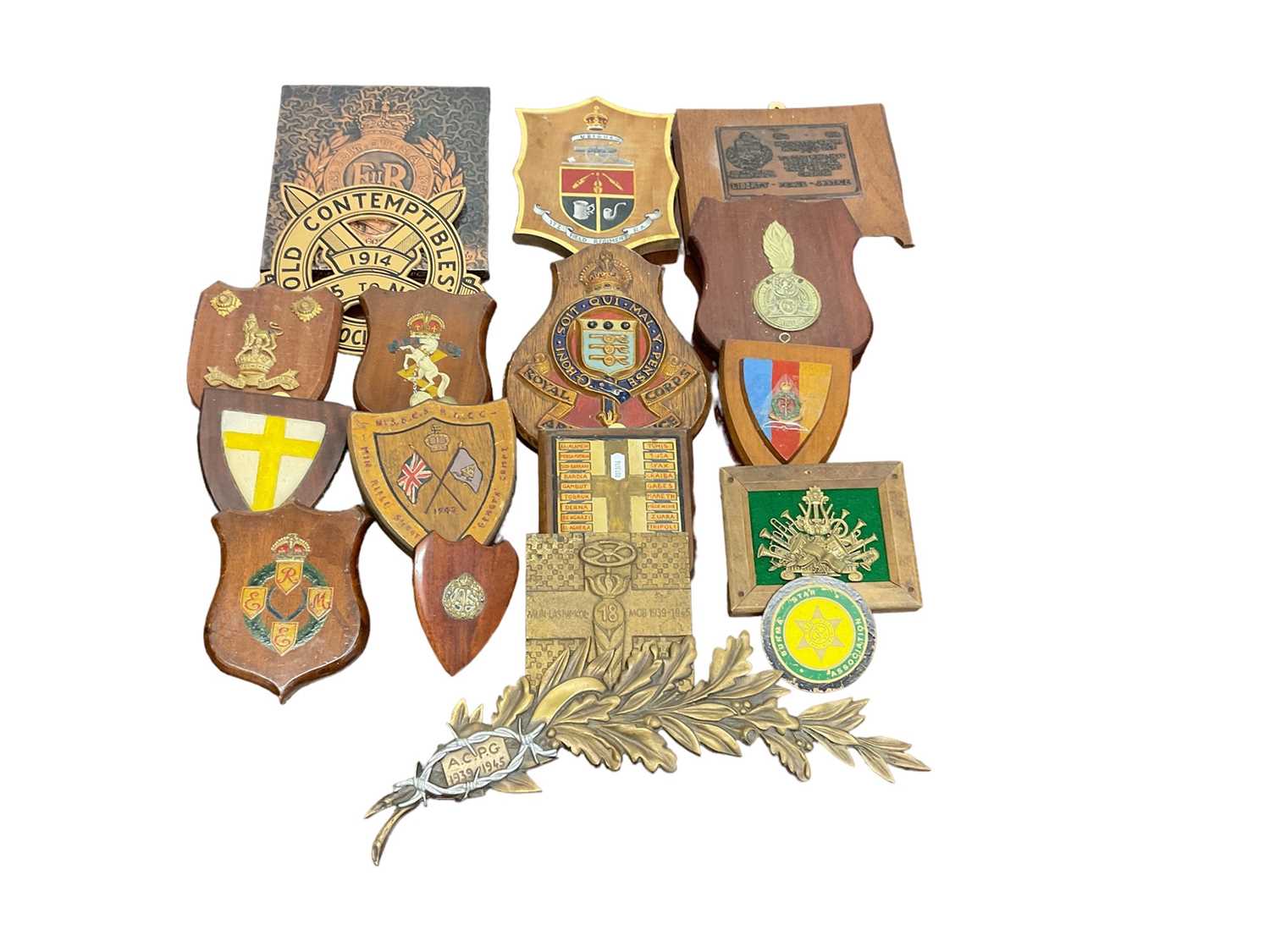 Lot 670 - Collection of old military wall plaques including Regimental and memorial