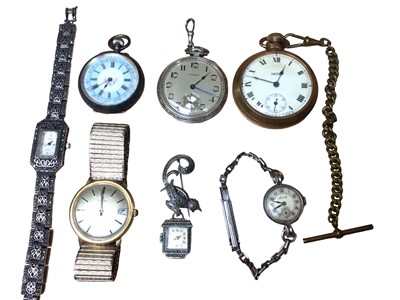 Lot 72 - Victorian silver cased fob watch, contemporary silver and marcasite Boma quartz cocktail watch, other wristwatches and pocket watches