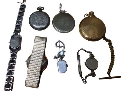 Lot 72 - Victorian silver cased fob watch, contemporary silver and marcasite Boma quartz cocktail watch, other wristwatches and pocket watches