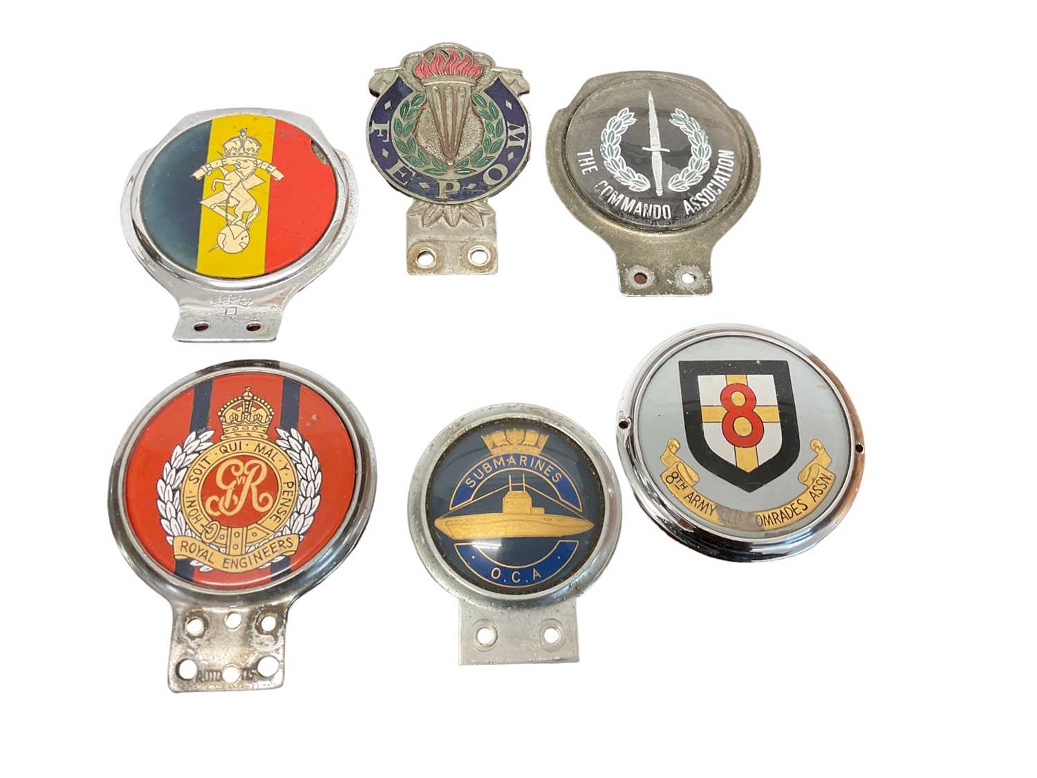 Lot 676 - Six old military car badges including The