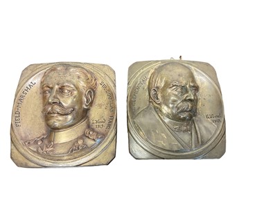 Lot 680 - Two First World War French bronze relief portrait plaques, Field-Marshal Sir Douglas Haig and G. Clemenceau signed ' E.Viard 1919', 18 x 15cm