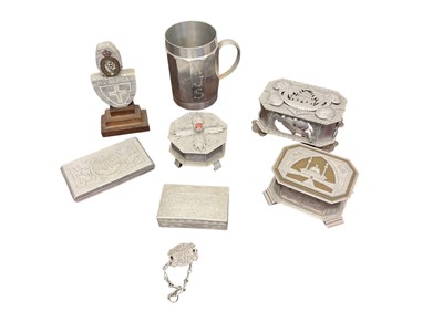 Lot 683 - Lot Second World War Egyptian worked alluminium novelty metalware including boxes and cigarette cases including Royal West African Frontier Force cigarette case