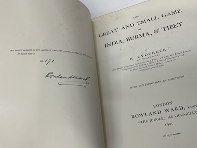 Lot 1751 - R. Lydekker - Great and Small Game of India, Burma and Tibet, published by Rowland Ward Ltd., in 1900, limited edition, no. 171 of 250