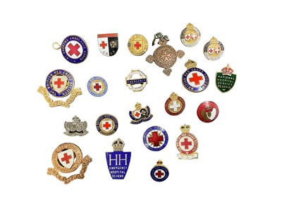Lot 717 - Collection of twenty Second World War and later Red Cross, American Red Cross Volunteer and other related enamel and other badges. (20)