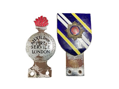 Lot 726 - Scarce Auxiliary Fire Service London enamel car badge, together with an Army Service Corps car badge by J.R.G & S, L'DN. (2)