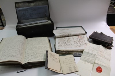 Lot 1574 - Quantity of handwritten bank ledgers and bound personal letters 1880s - 1950s period belonging to the Brandt family, in English and German, some leather bound.  In large wood bound truck and meta...